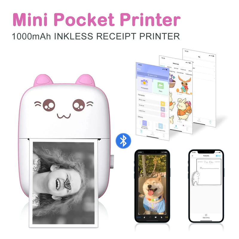 Mini impressora térmica - Portátil  - Etiqueta e  Fotográfica - CatPrinter